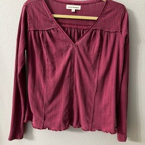 Lucky Brand Long-Sleeve V-Neck Top in Burgundy